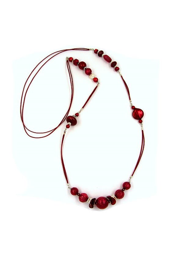 NECKLACE BEADS RASPBERRY-RED 100CM
