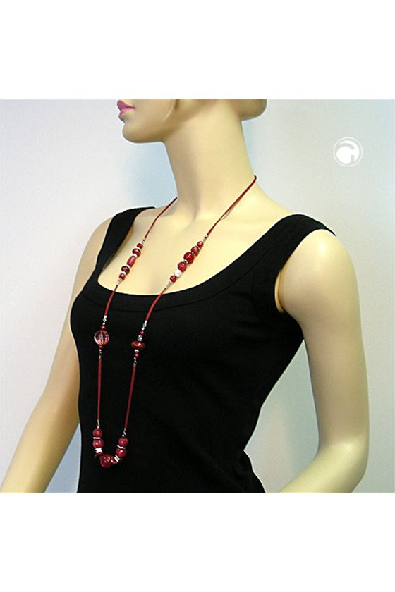 NECKLACE BEADS RASPBERRY-RED 100CM