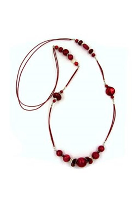 NECKLACE BEADS RASPBERRY-RED 100CM