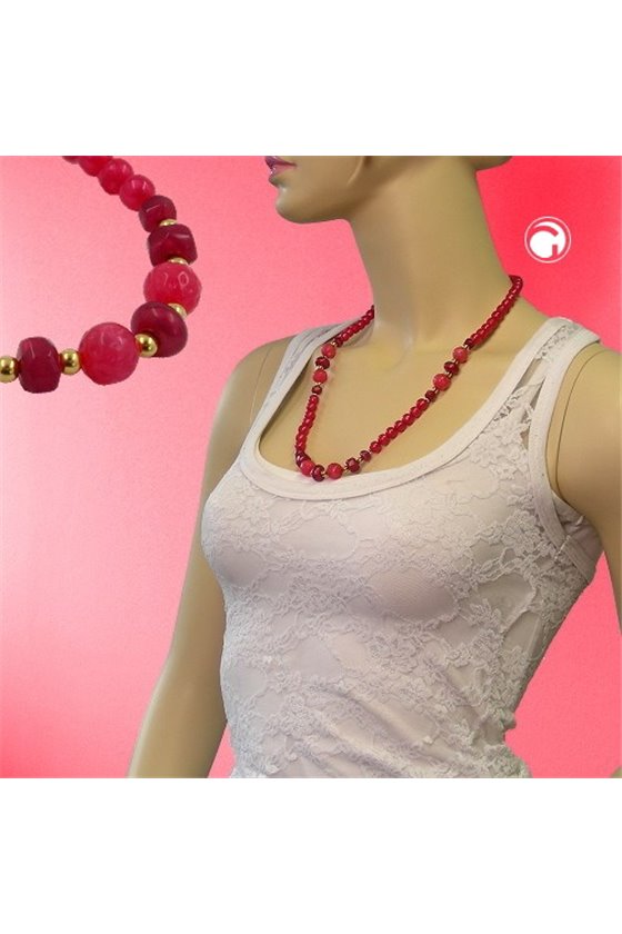NECKLACE BEADS RASPBERRY RED