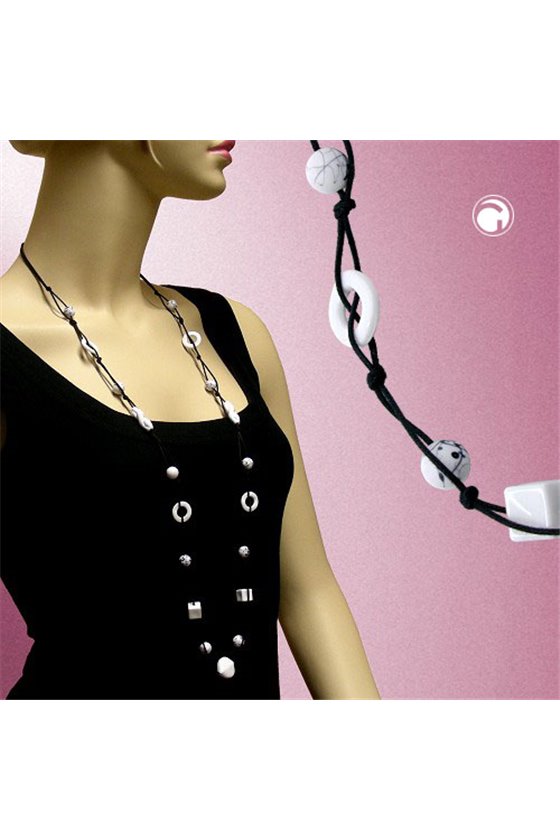 NECKLACE BEAD CHAIN WHITE & BLACK 100CM
