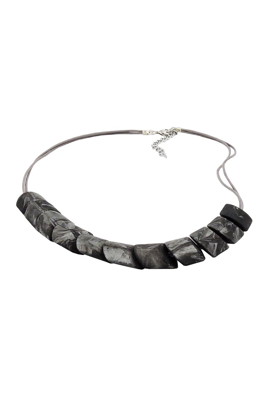 NECKLACE SLANTED BEAD GREY MARBLED
