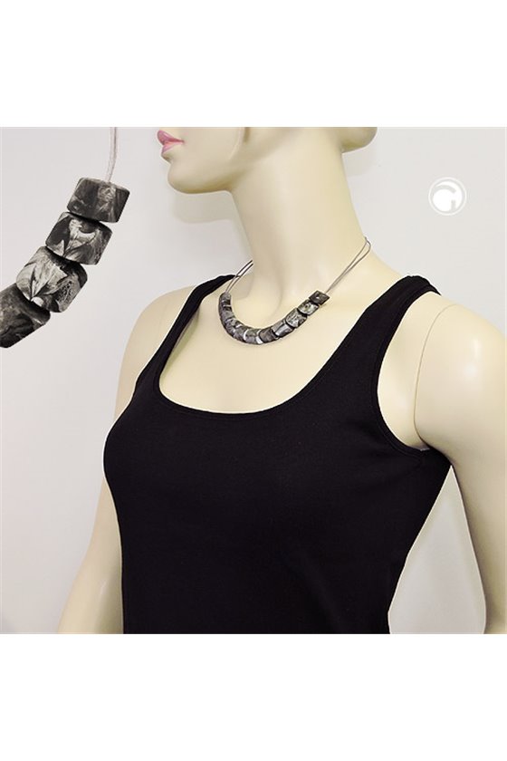 NECKLACE SLANTED BEAD GREY MARBLED