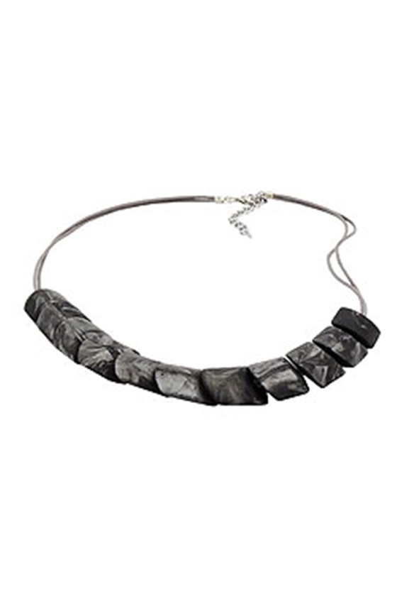 NECKLACE SLANTED BEAD GREY MARBLED