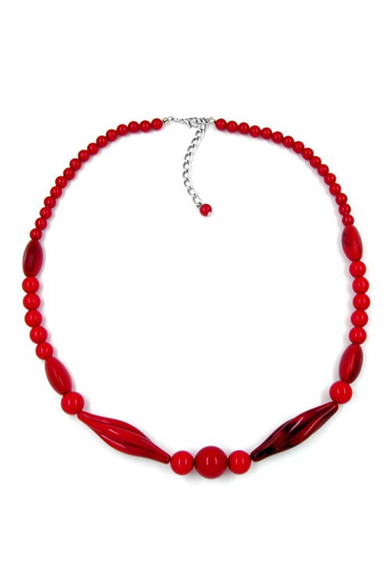 NECKLACE BEADS RED-BLACK MARBELED 50CM