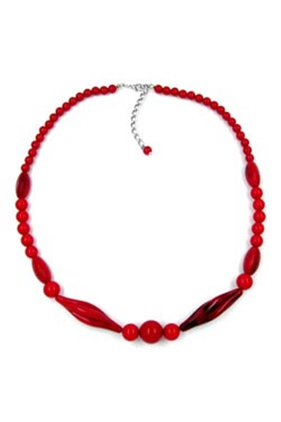 NECKLACE BEADS RED-BLACK MARBELED 50CM
