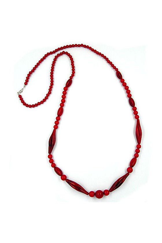 NECKLACE BEADS RED-BLACK 95CM