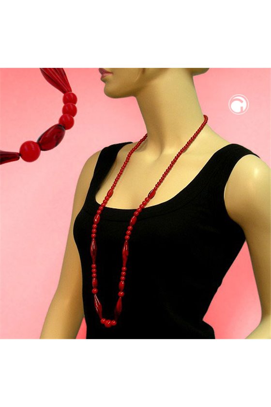 NECKLACE BEADS RED-BLACK 95CM