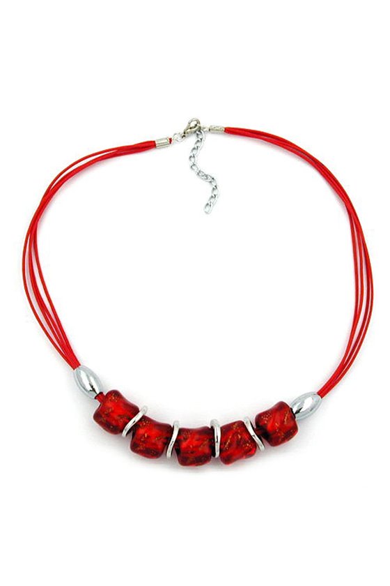 NECKLACE STONE BEAD RED-TRANSPARENT 50CM