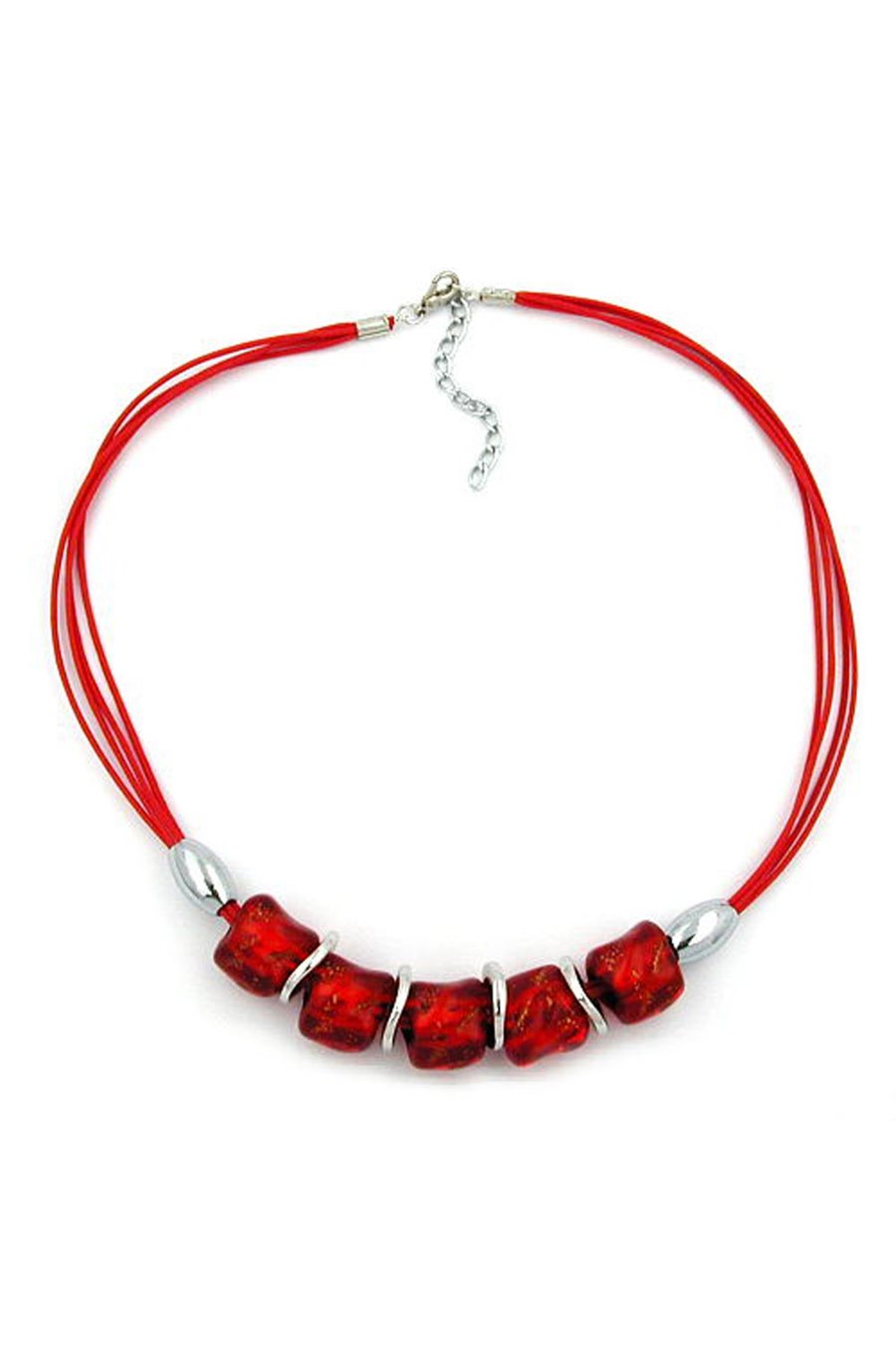 NECKLACE STONE BEAD RED-TRANSPARENT 50CM