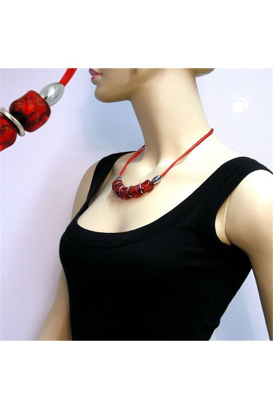 NECKLACE STONE BEAD RED-TRANSPARENT 50CM