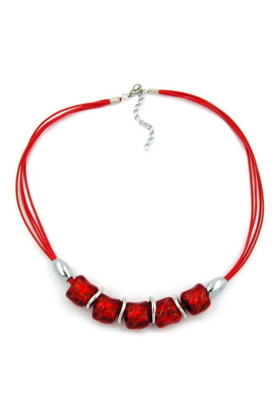 NECKLACE STONE BEAD RED-TRANSPARENT 50CM