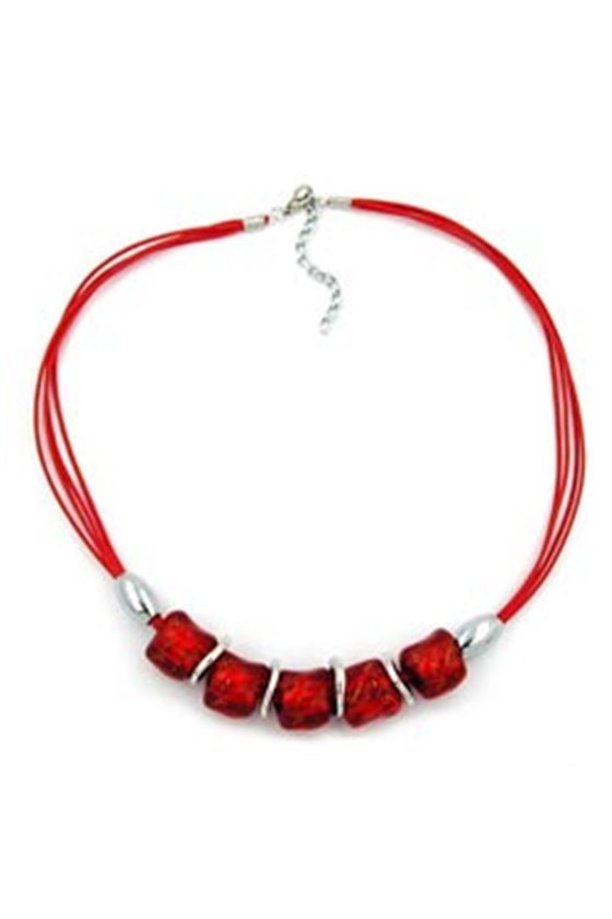 NECKLACE STONE BEAD RED-TRANSPARENT 50CM