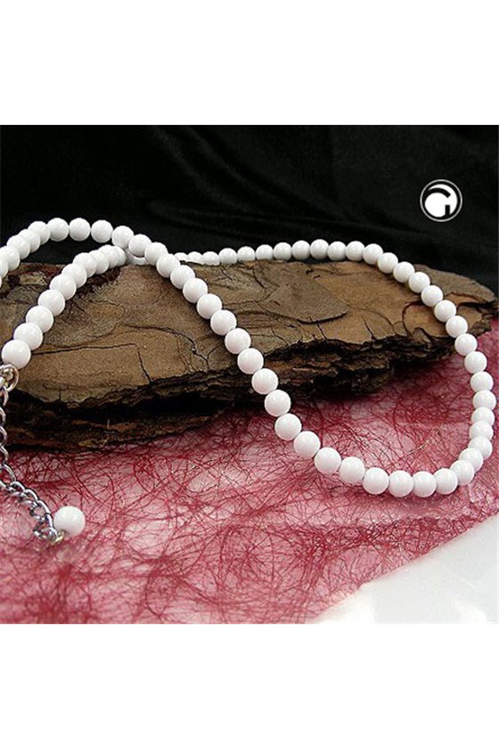 NECKLACE BEADS 6MM WHITE-SHINY 45CM