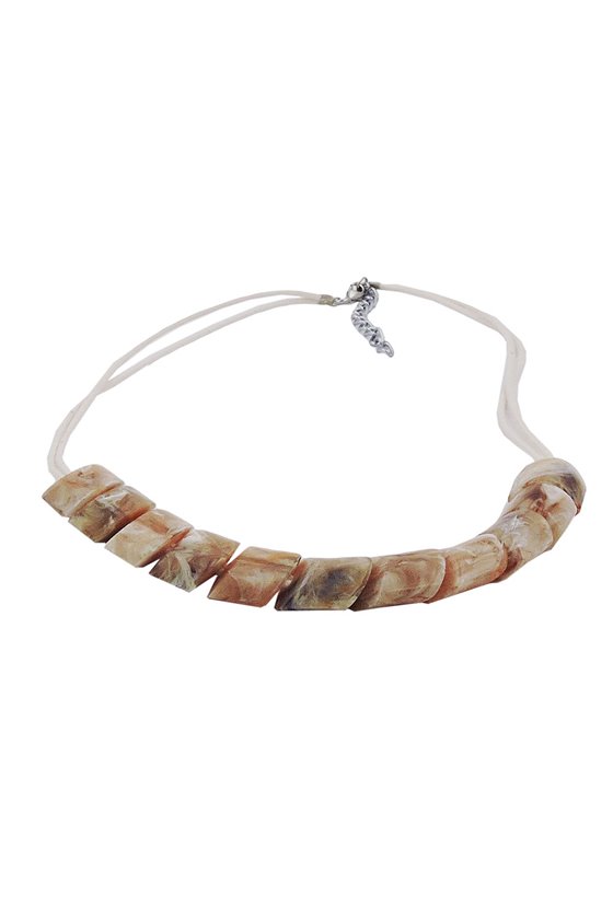 NECKLACE SLANTED BEADS BEIGE MARBLED