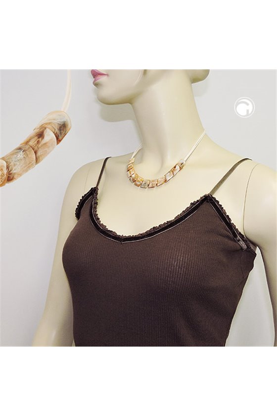 NECKLACE SLANTED BEADS BEIGE MARBLED