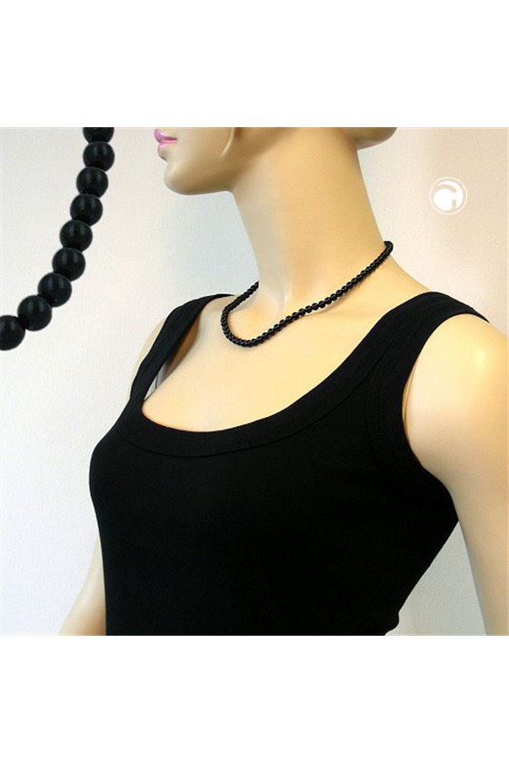 NECKLACE BEADS 6MM BLACK 45CM