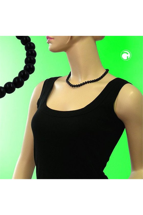 NECKLACE BEADS 6MM BLACK 42CM
