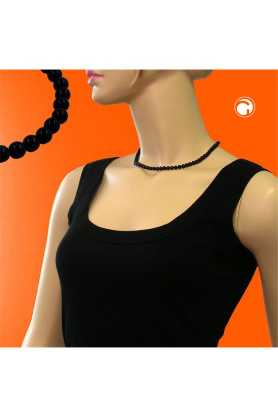 NECKLACE BEADS 6MM BLACK 40CM