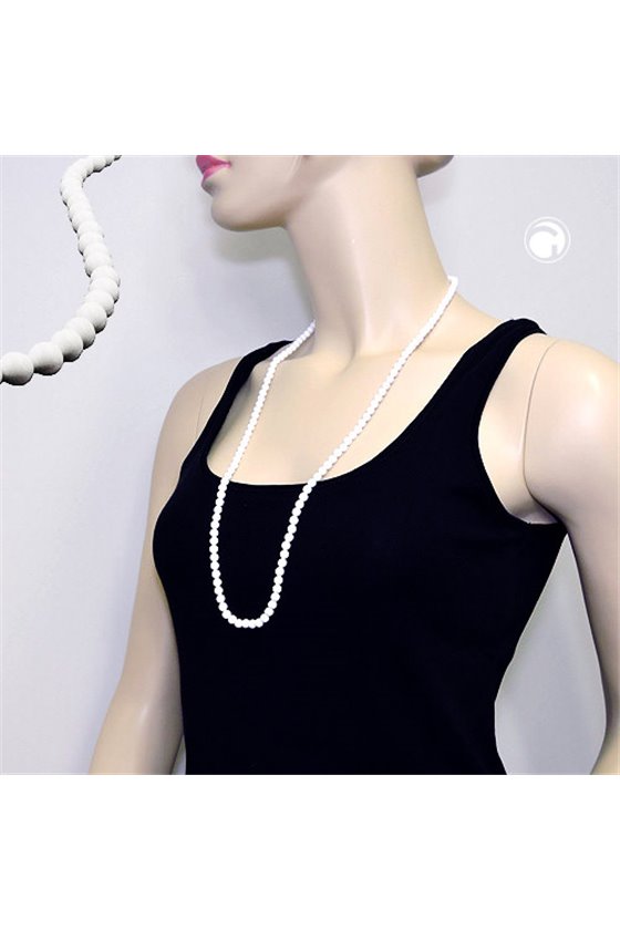 NECKLACE BEADS 6MM WHITE-SHINY 80CM