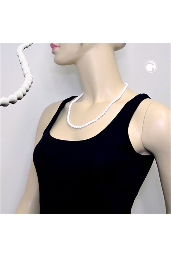 NECKLACE BEADS 6MM WHITE-SHINY 55CM