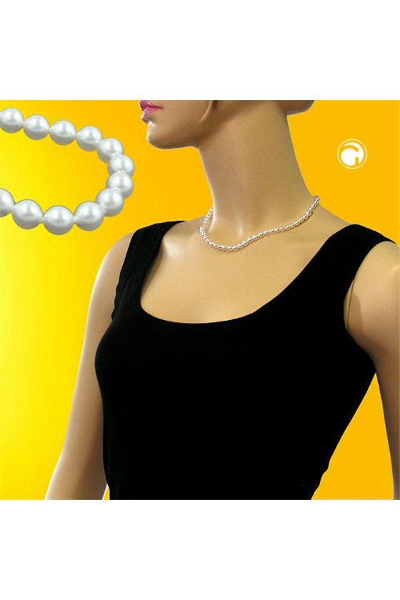 NECKLACE GLASS BEADS PEARLY WHITE KNOTTED 42CM