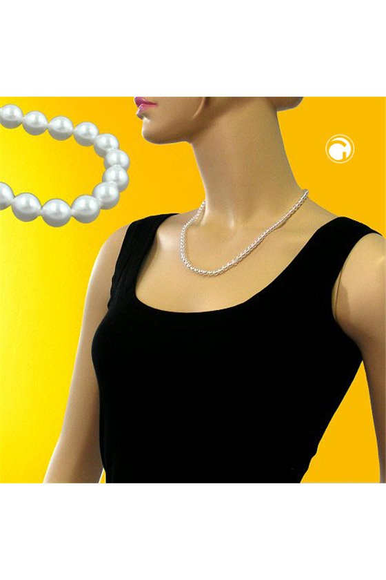 NECKLACE GLASS BEADS PEARLY WHITE KNOTTED 50CM