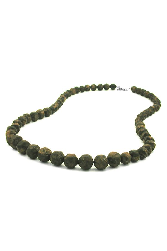 NECKLACE BAROQUE BEADS OLIVE-GREEN MARBLED