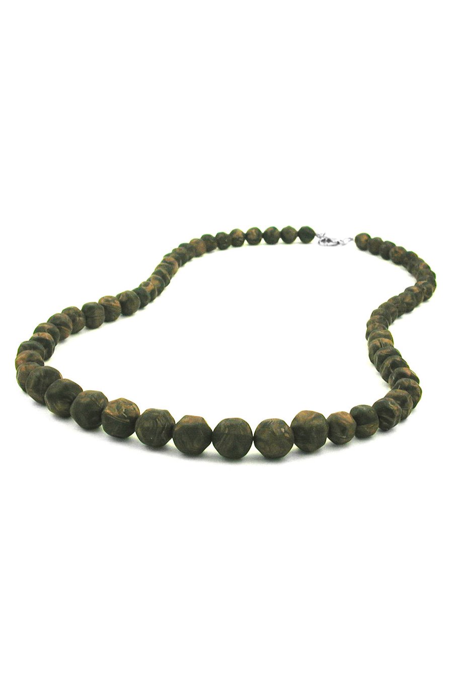 NECKLACE BAROQUE BEADS OLIVE-GREEN MARBLED