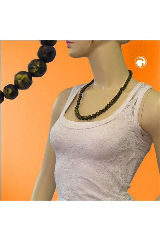 NECKLACE BAROQUE BEADS OLIVE-GREEN MARBLED