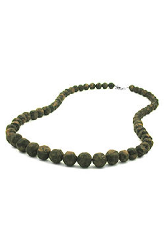 NECKLACE BAROQUE BEADS OLIVE-GREEN MARBLED