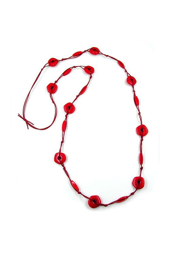 NECKLACE RED DISK BEADS RED CORD