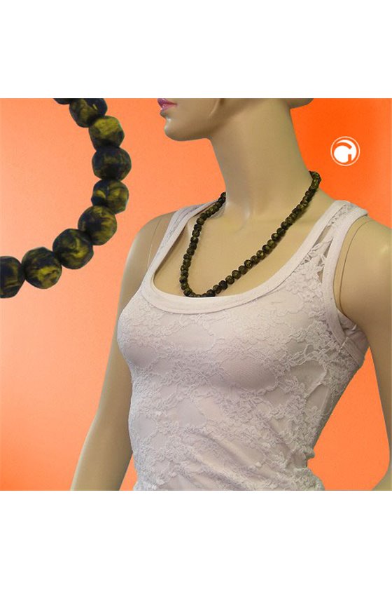 NECKLACE BAROQUE BEADS 10MM OLIVE-GREEN MARBLED