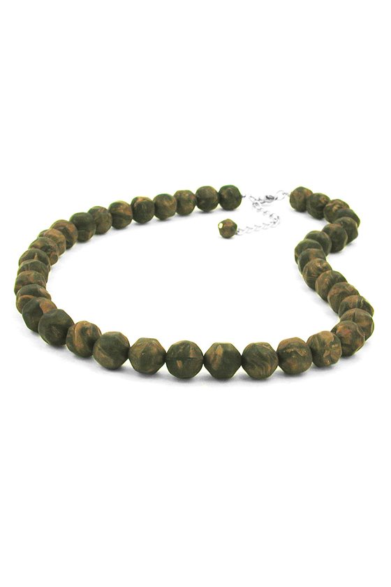 NECKLACE BAROQUE BEADS 12MM GREEN-OLIVE 50CM