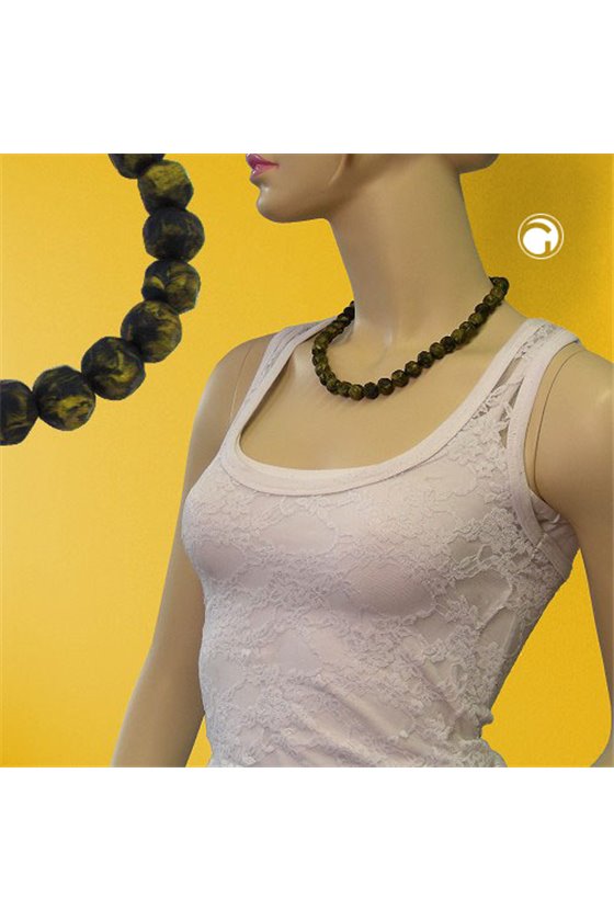 NECKLACE BAROQUE BEADS 12MM GREEN-OLIVE 50CM