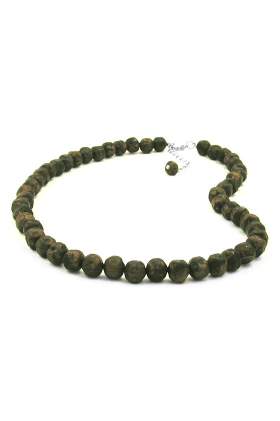 NECKLACE BAROQUE BEADS 10MM OLIVE-GREEN MARBLED