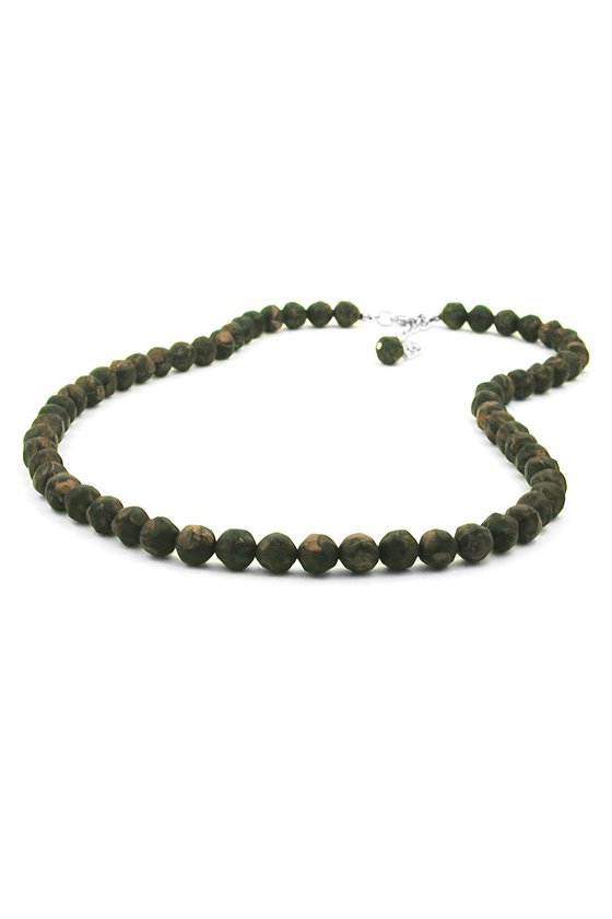 NECKLACE BAROQUE BEADS 8MM OLIVE-GREEN MARBLED