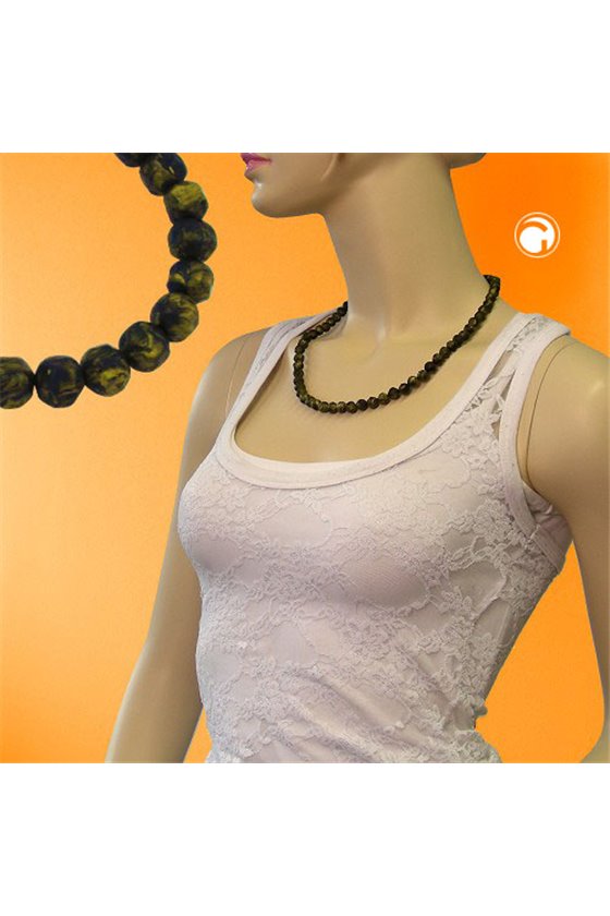 NECKLACE BAROQUE BEADS 8MM OLIVE-GREEN MARBLED