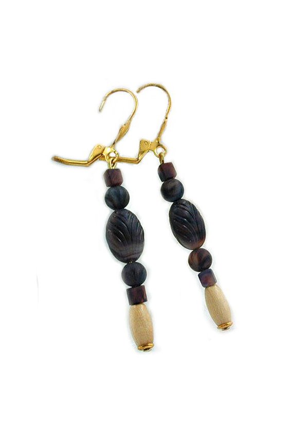 LEVERBACK EARRINGS PLASTIC BEAD DARK WOODEN BEADS BRIGHT