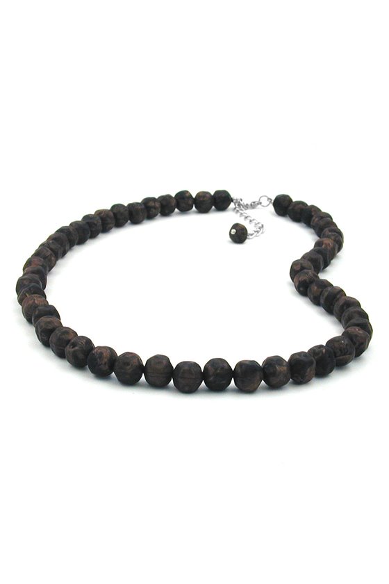 NECKLACE BAROQUE BEADS 10MM BROWN MARBLED