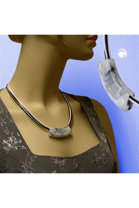 NECKLACE TUBE FLAT CURVED BLACK WHITE 50CM