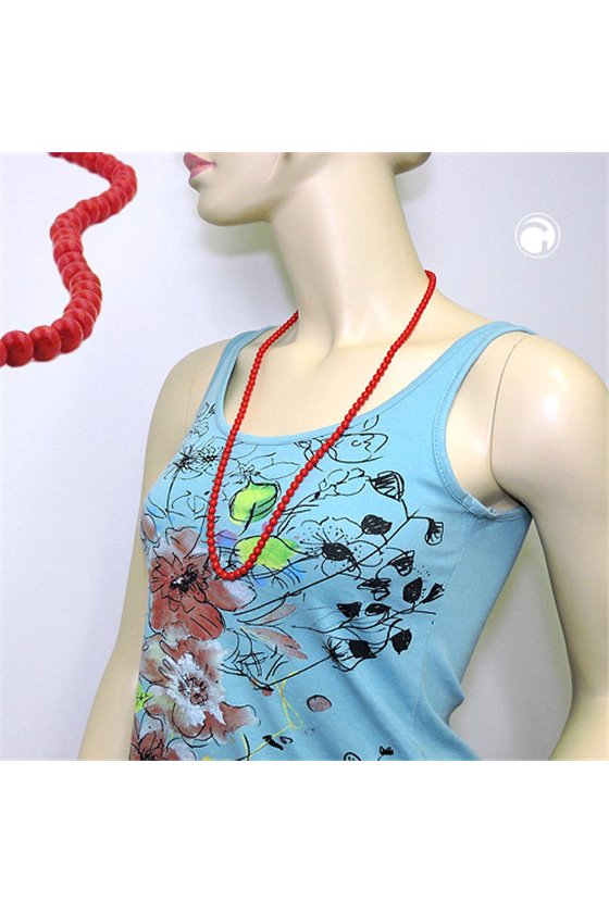 NECKLACE BEADS 6MM RED SHINY 80CM