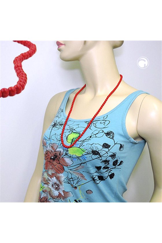 NECKLACE BEADS 6MM RED SHINY 70CM