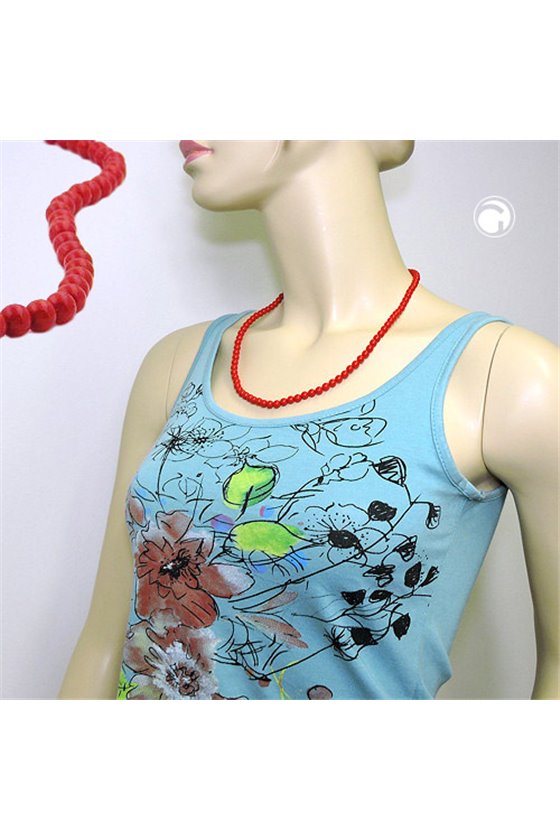 NECKLACE BEADS 6MM RED SHINY 55CM