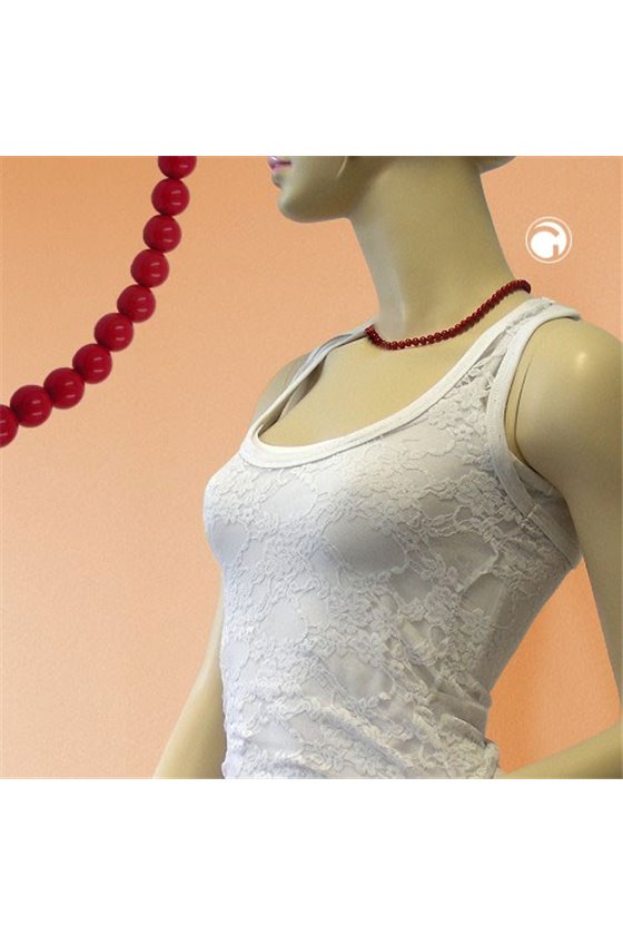 NECKLACE BEADS 6MM RED SHINY 42CM