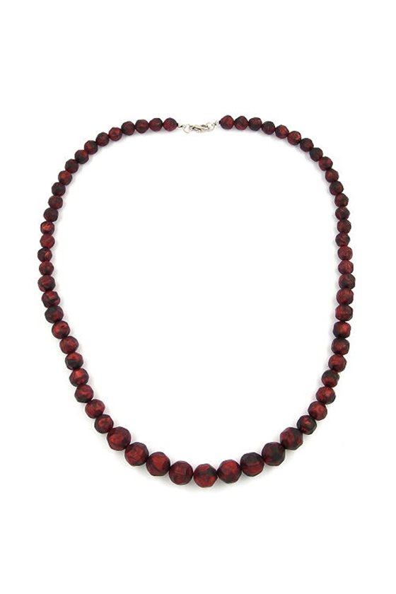 NECKLACE BAROQUE BEADS RED/ BLACK MARBLED
