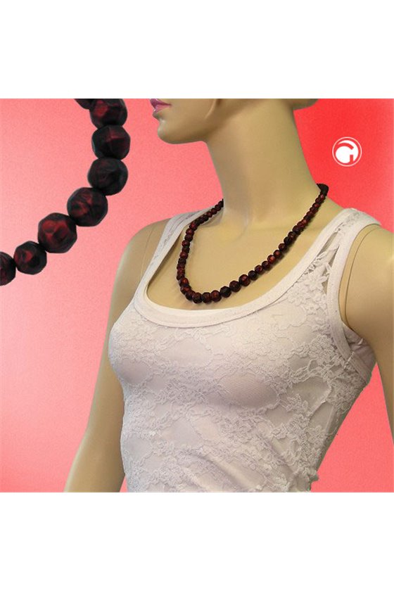 NECKLACE BAROQUE BEADS RED/ BLACK MARBLED