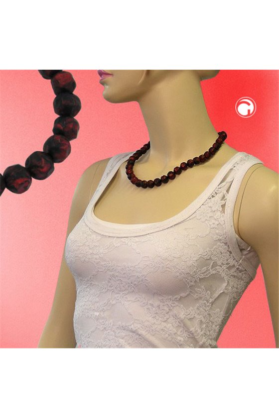 NECKLACE BAROQUE BEADS 12MM RED-BLACK 50CM
