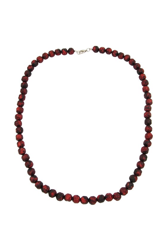 NECKLACE BAROQUE BEADS 10MM RED/BLACK MARBLED