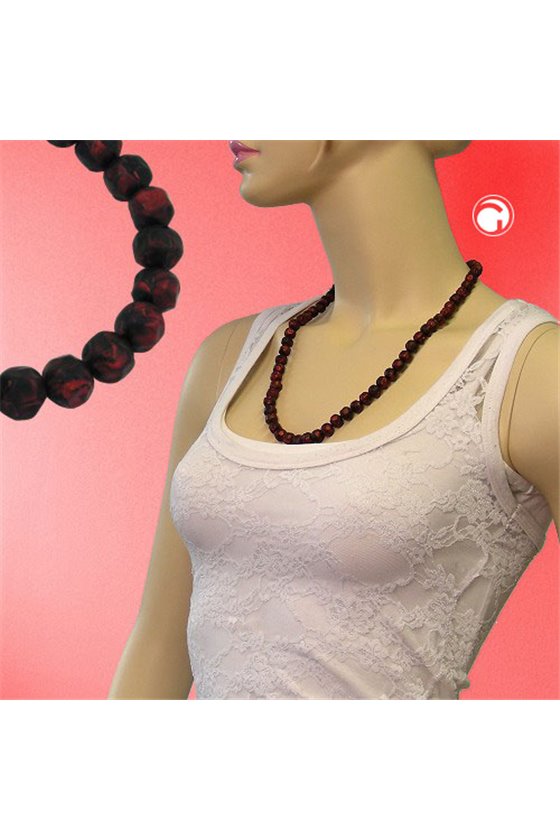 NECKLACE BAROQUE BEADS 10MM RED/BLACK MARBLED